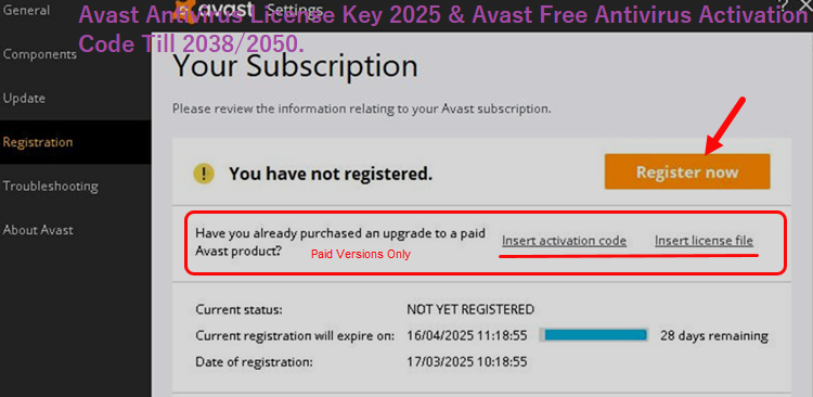 Avast Antivirus License Key 2025 & Avast Free Antivirus Activation Code Till 2038/2050.